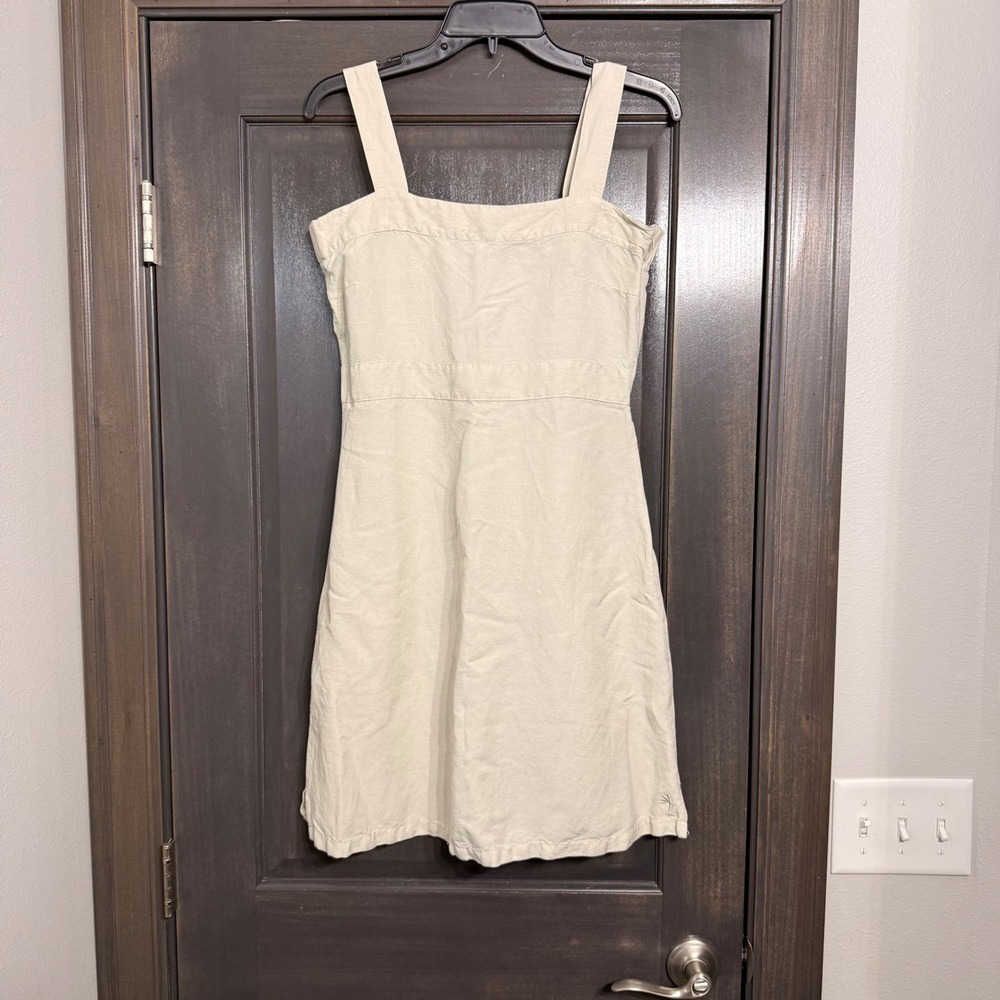 Kavu Womens Large Beige Sleeveless Square Neck Pinafore A-Line Dress Side Zip